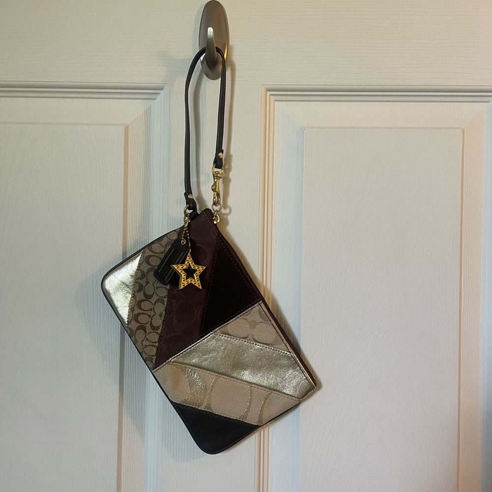 Coach Patchwork Wristlet - Black, Gold, Brown